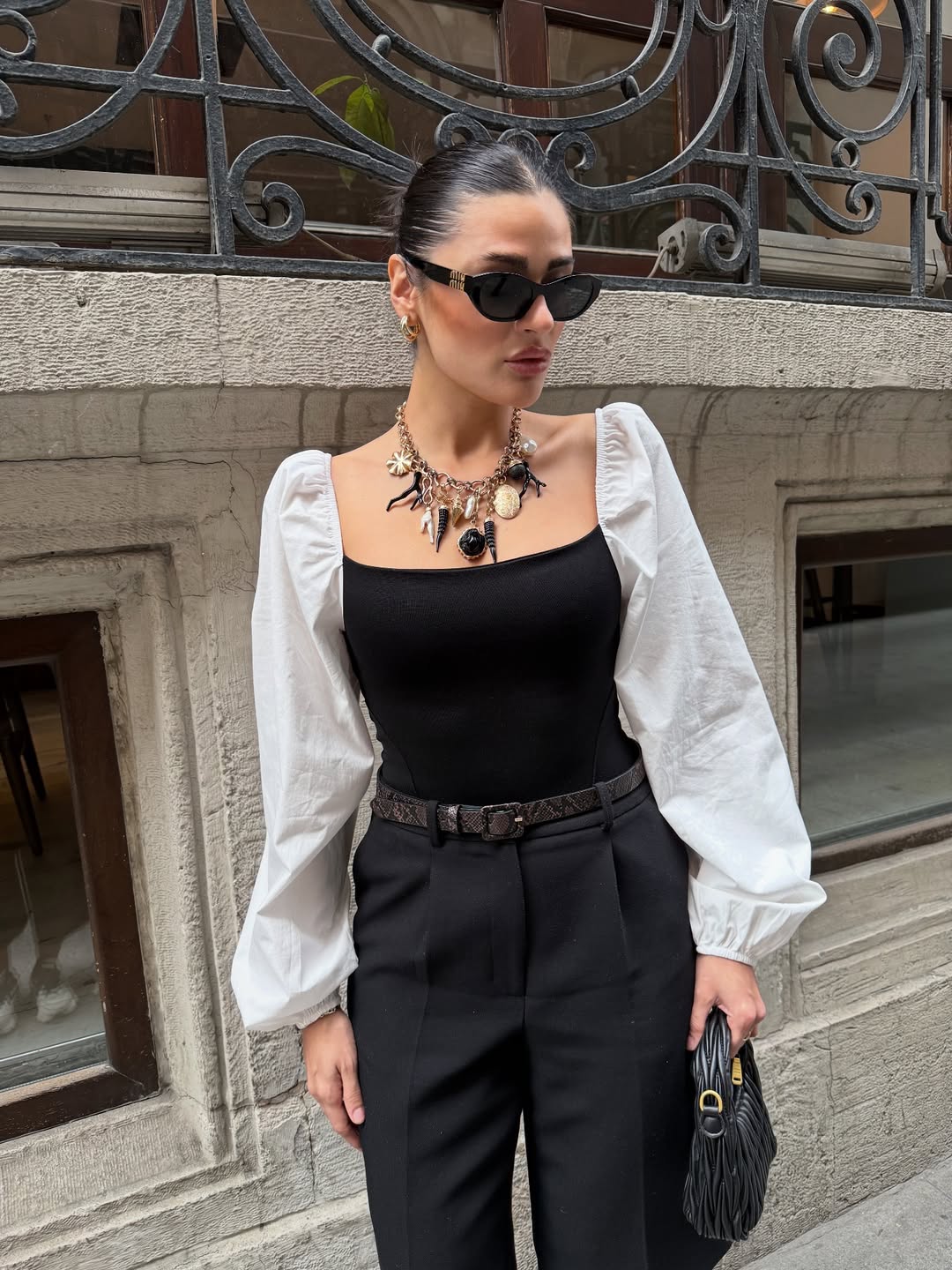 Kolları Poplin Detaylı Örme Kadın Bodysuit