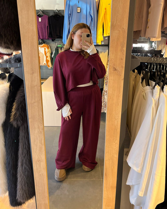 Bordo Pelerin Modal Kumaş İkili Takım