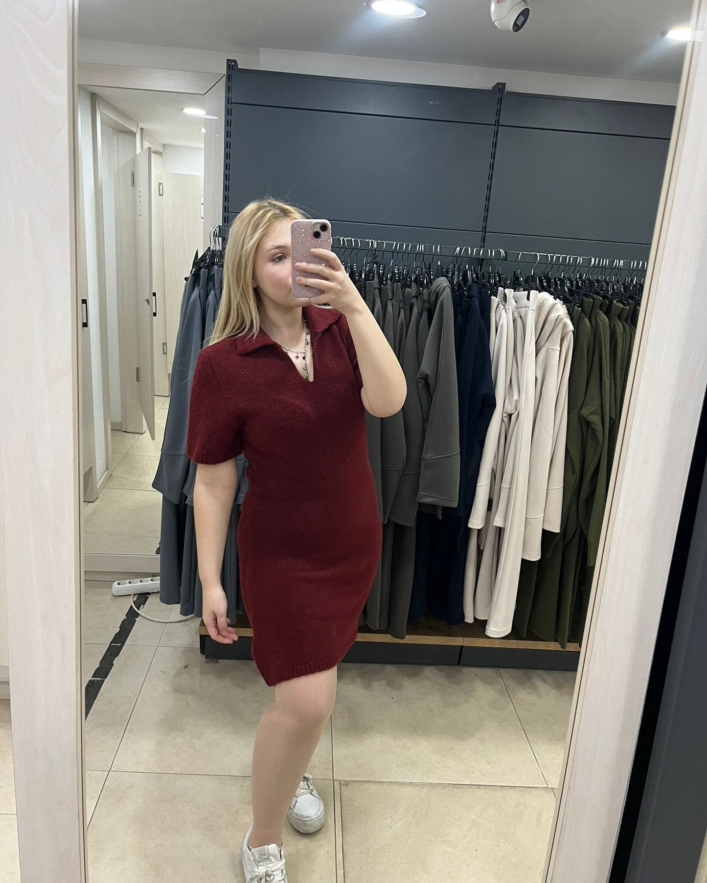 Bordo Yumoş Kısa Kol Kısa Triko Elbise