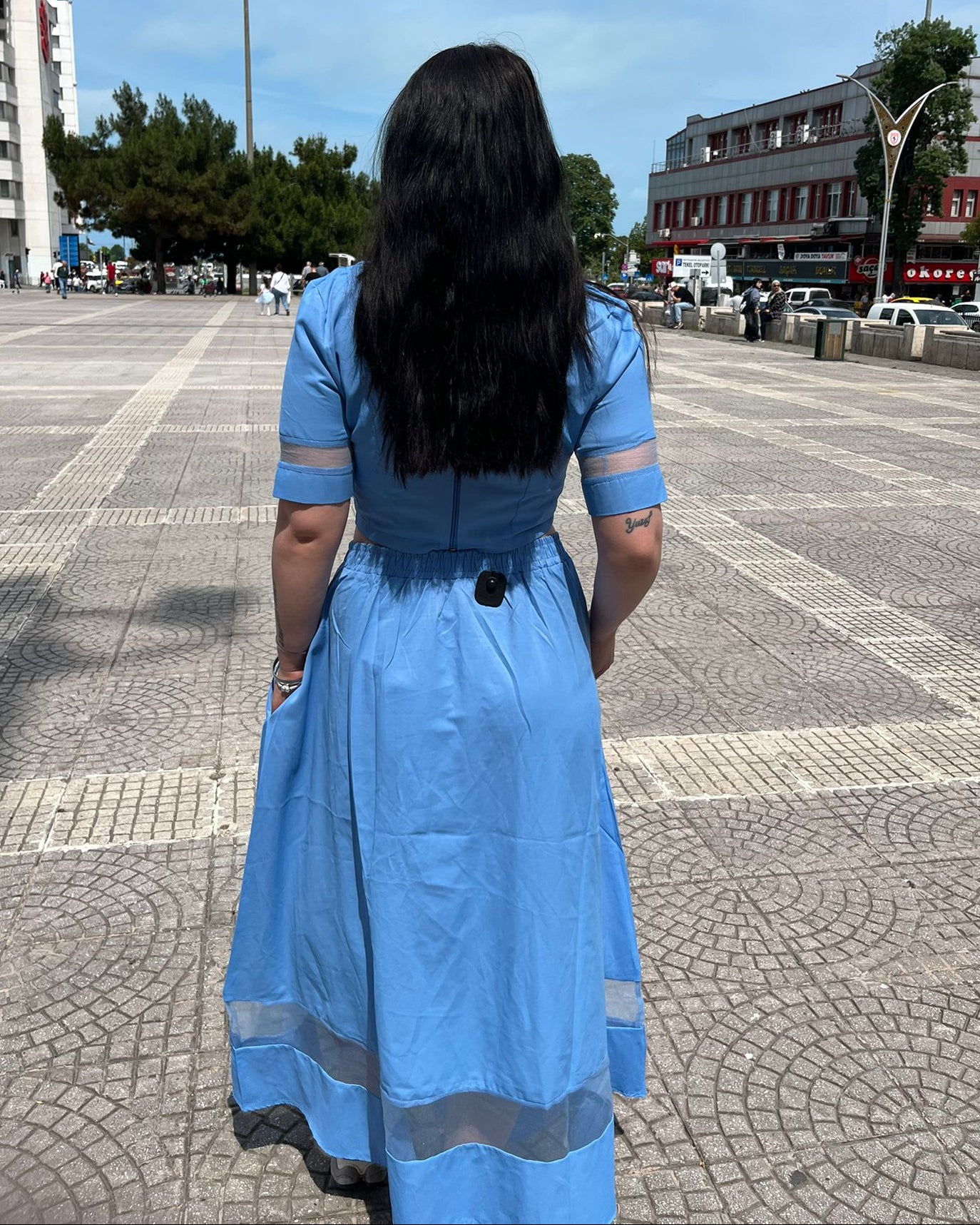 Tül Detaylı Mavi Kadın Takım