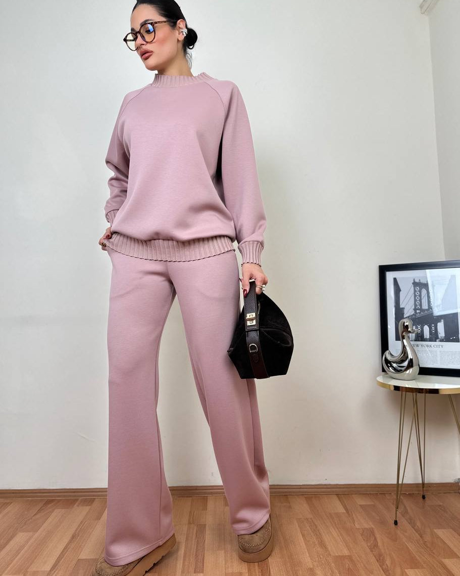 Bisiklet Yaka Modal Kumaş Pudra Renk İkili Kadın Takım