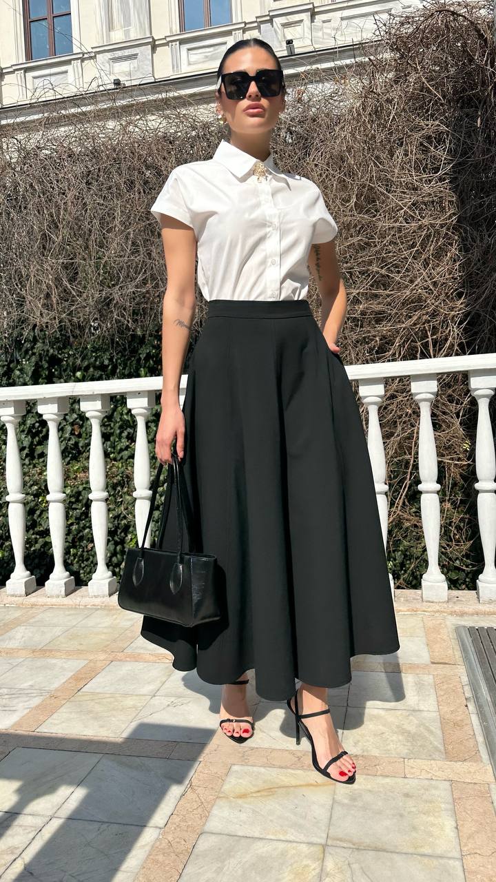 Çift Cep Maxi Boy Poliviscon Etek – Siyah