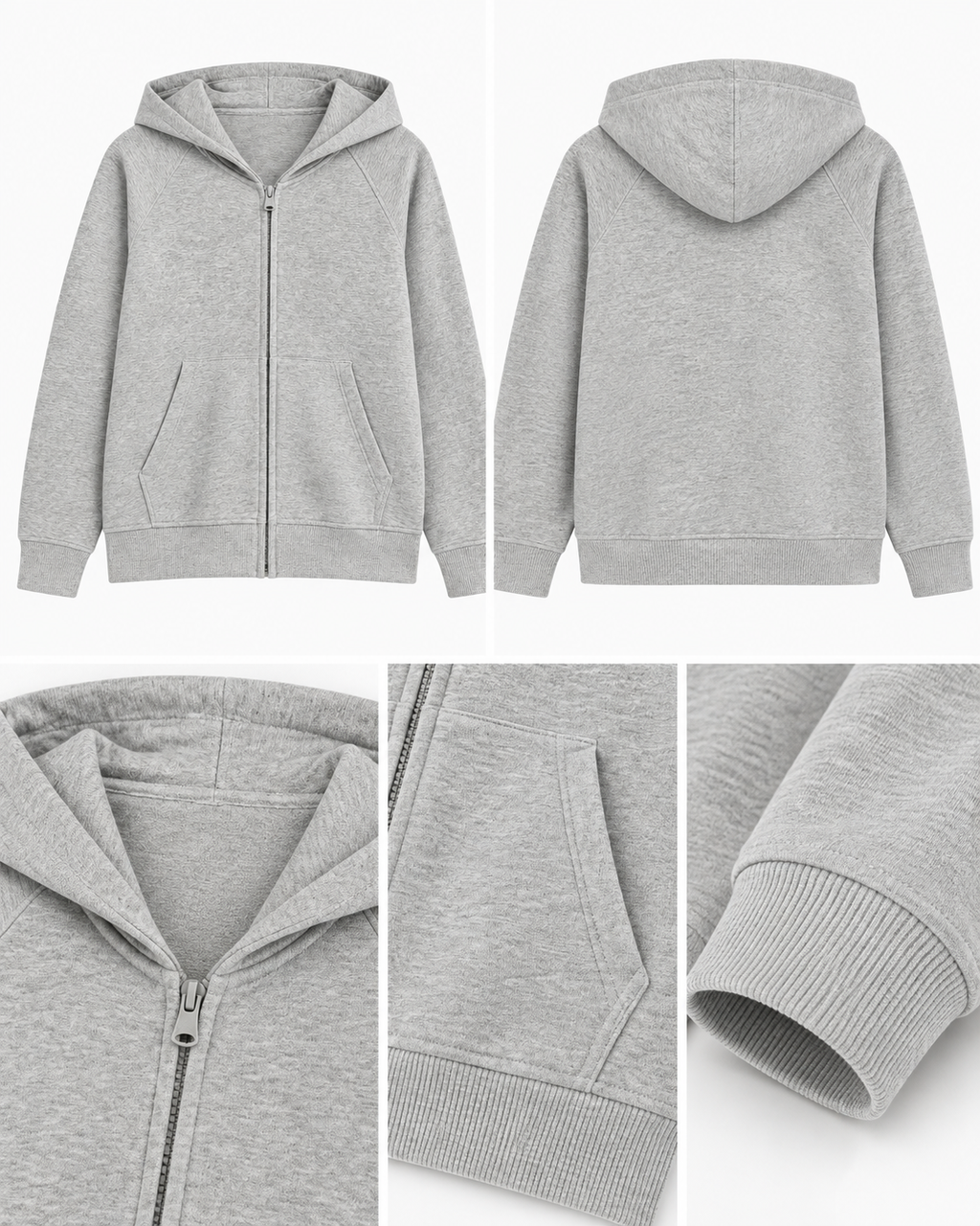 Çocuk Gri Kapüşonlu Fermuarlı Sweatshirt