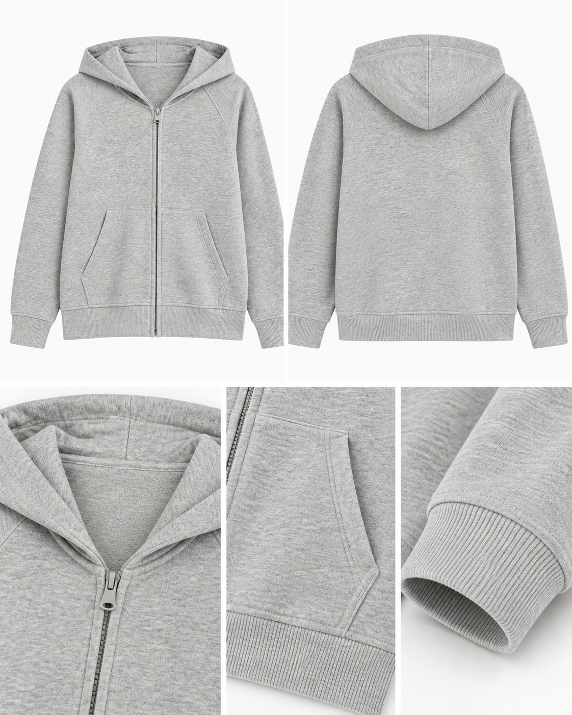 Çocuk Gri Kapüşonlu Fermuarlı Sweatshirt