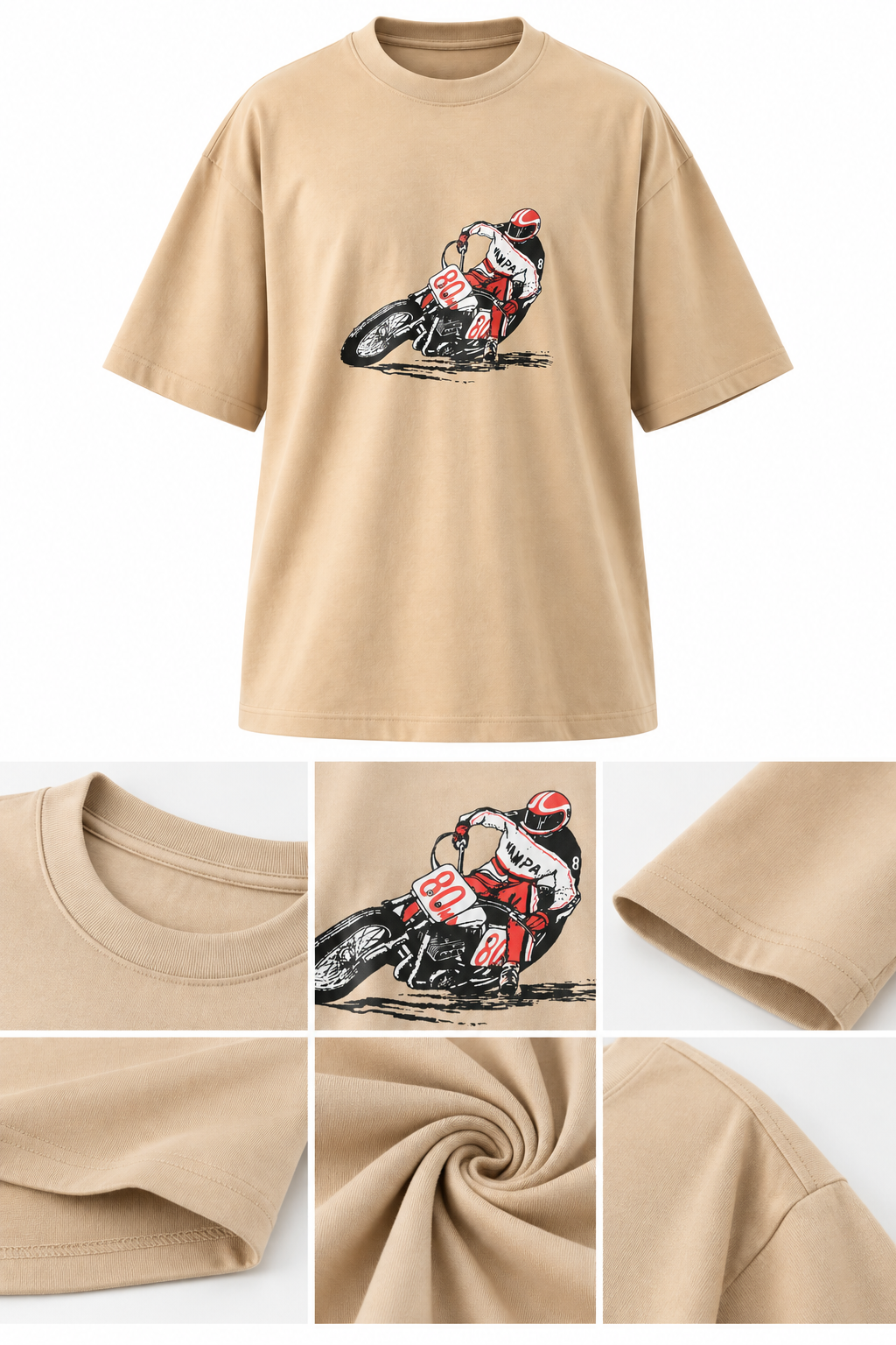 Heavyweight Cream Embroidered Detail Extra Oversize Unisex T-Shirt