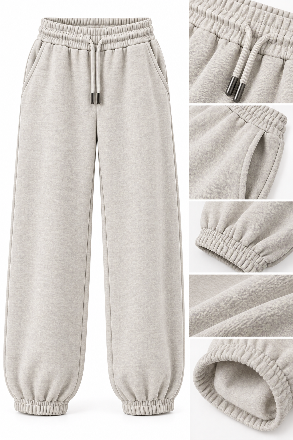 Grey Mélange Modal Fabric Cuffed Sweatpants