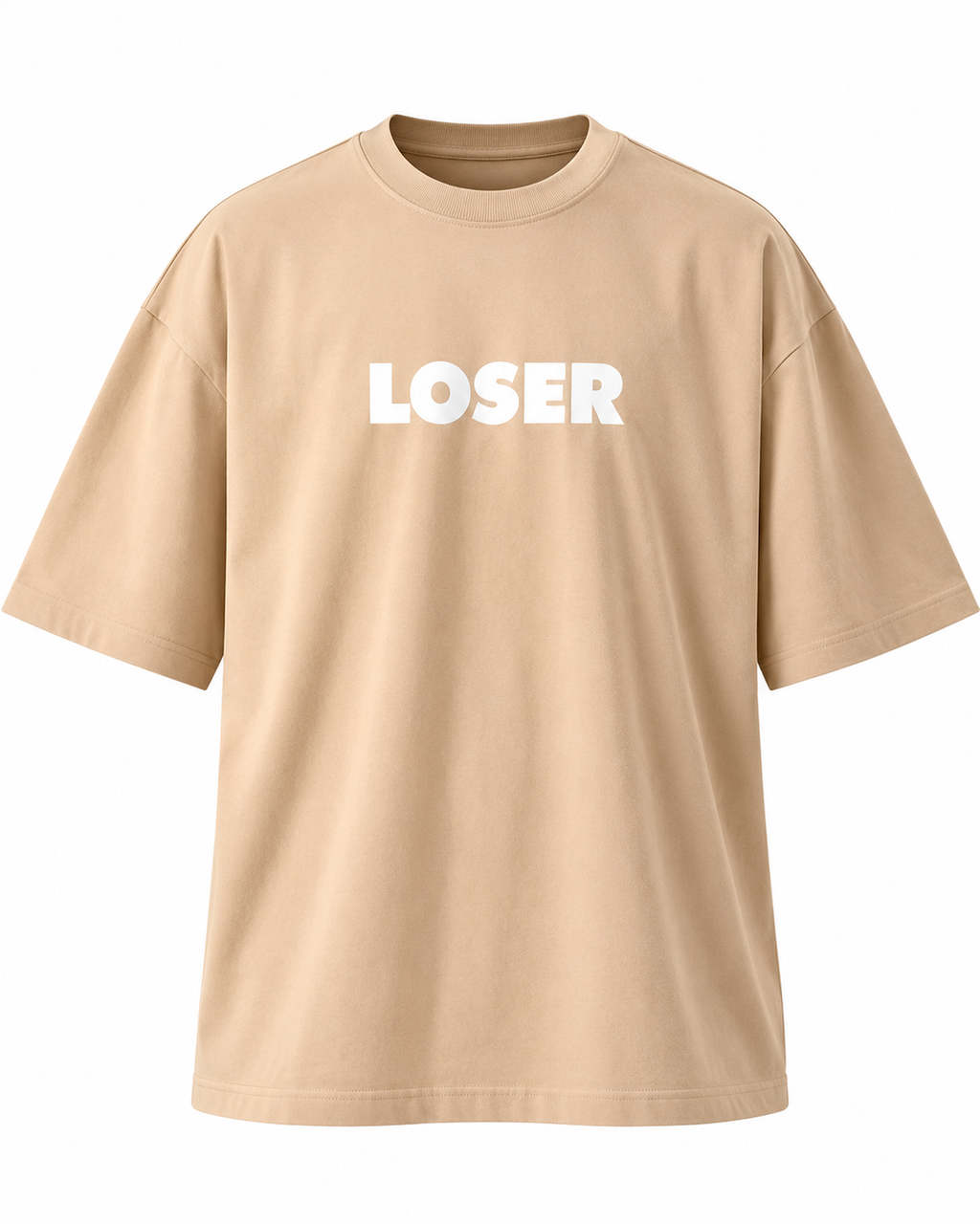 Loser Baskılı Bej Oversize Tişört