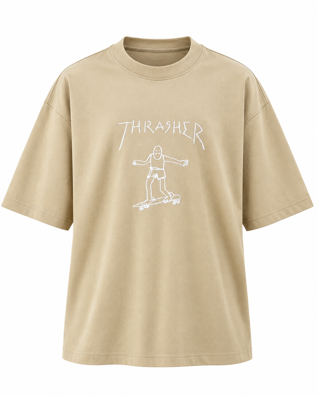 Thrasher Baskılı Bej Oversize Tişört