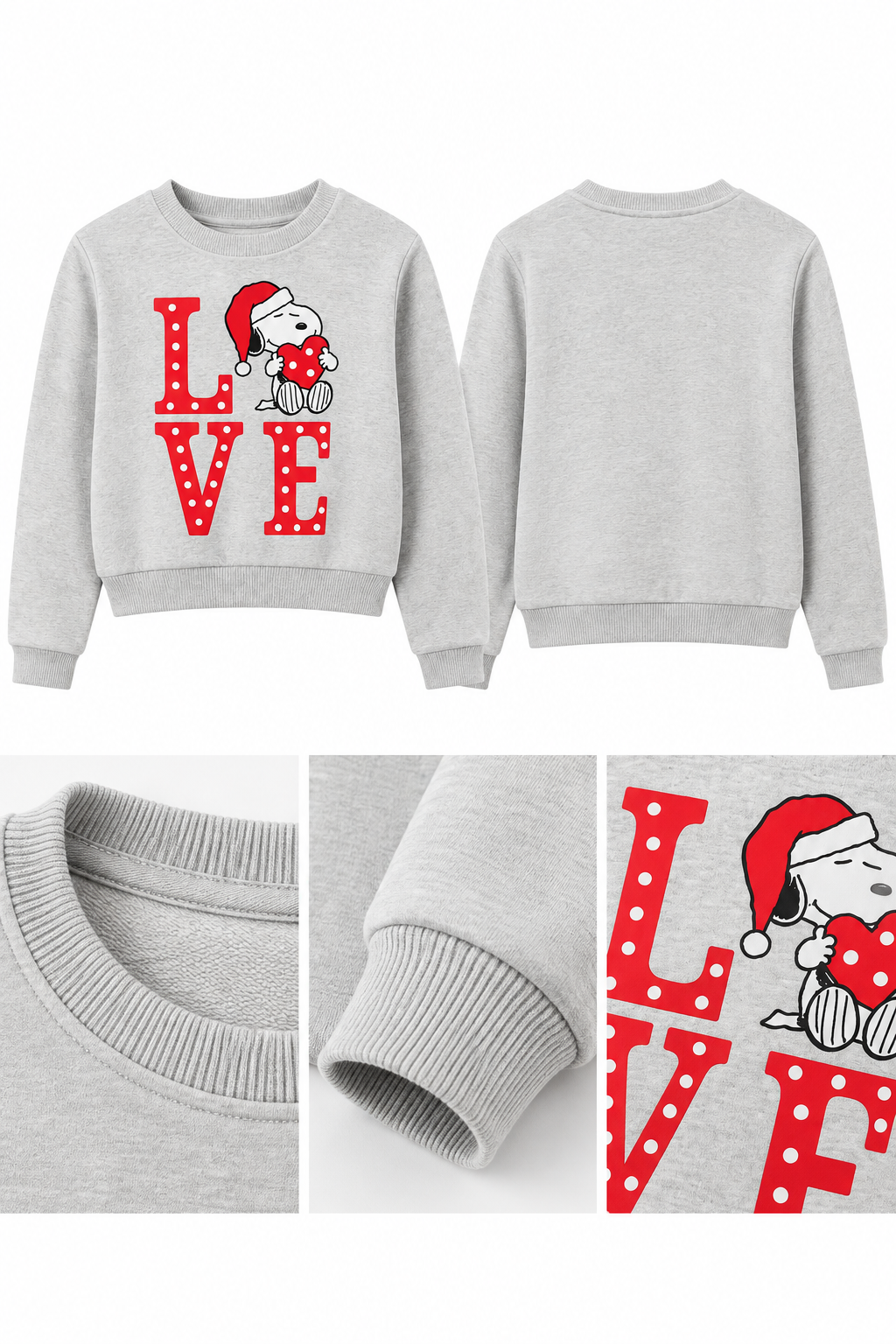 Kız Çocuk Love Snoopy Baskılı Gri Sweatshirt