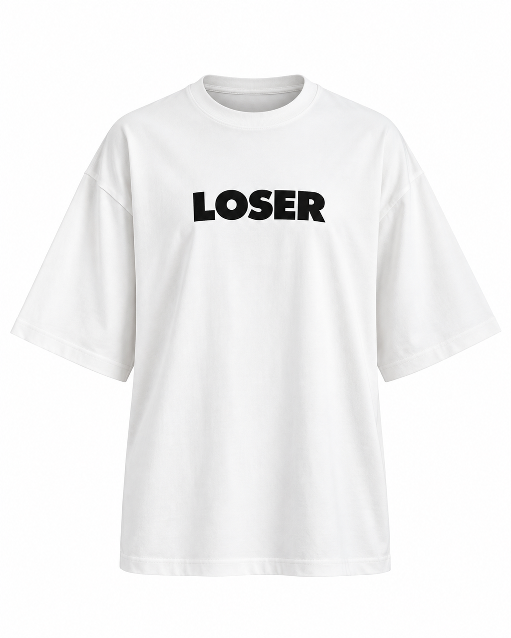 Yüksek Gramajlı Loser Baskılı Beyaz Oversize Tişört