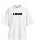 Yüksek Gramajlı Loser Baskılı Beyaz Oversize Tişört