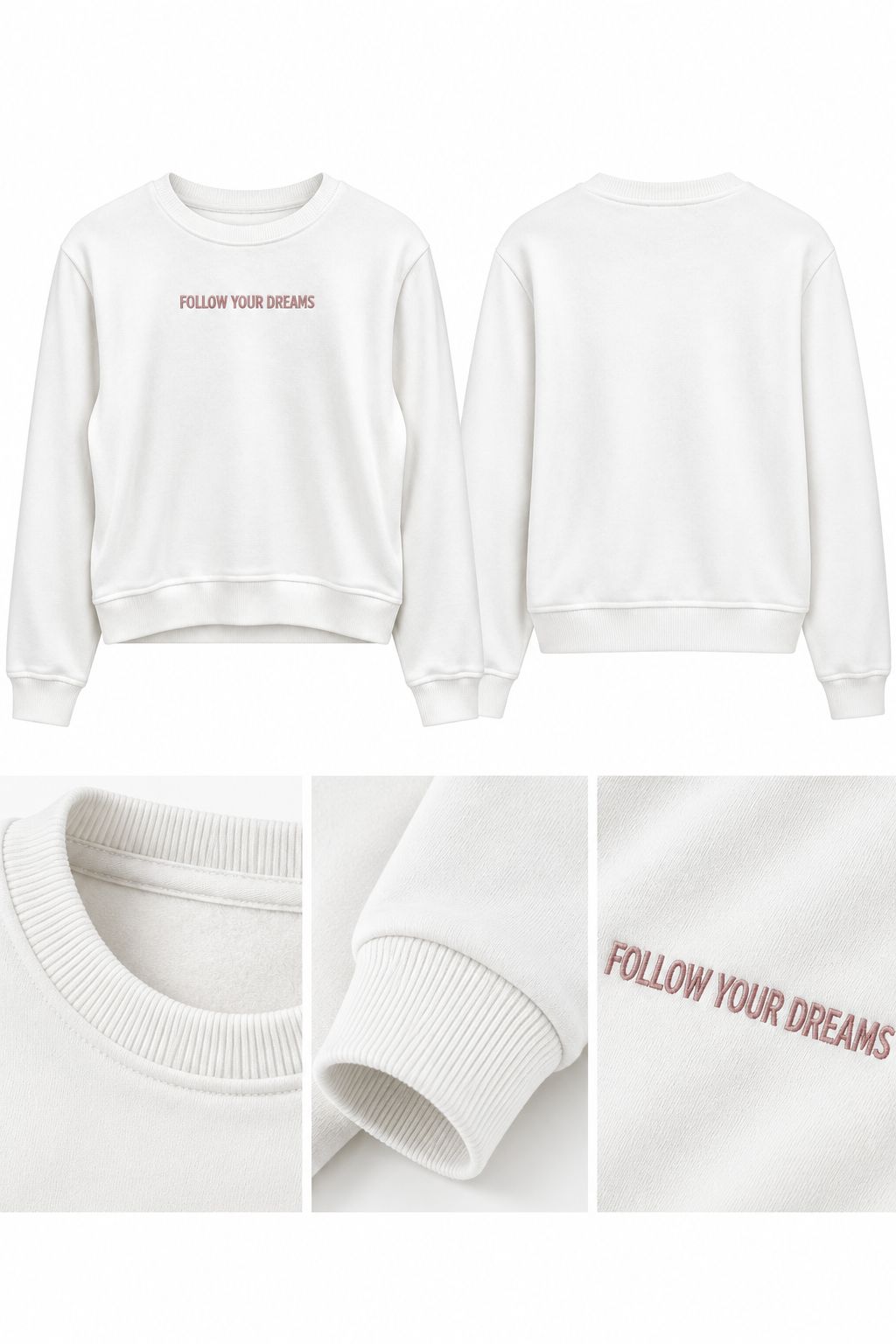 Kız Çocuk Follow Your Dreams Yazı Detaylı Beyaz Sweatshirt