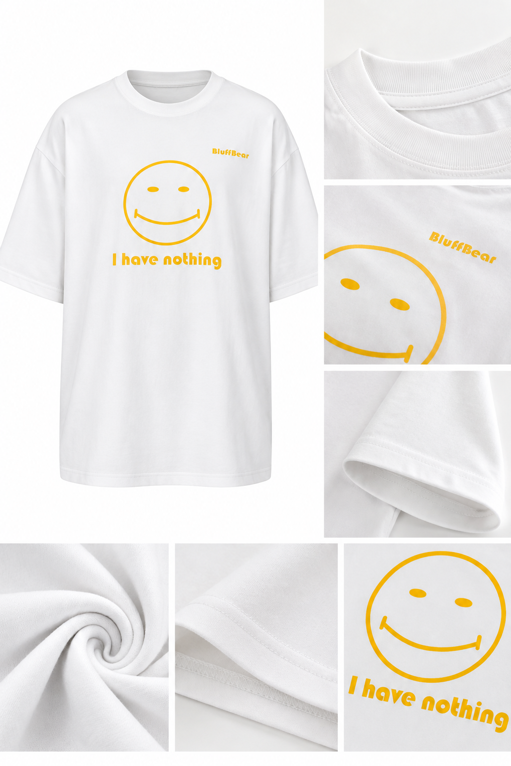 Smiley Baskılı Beyaz Oversize Tişört