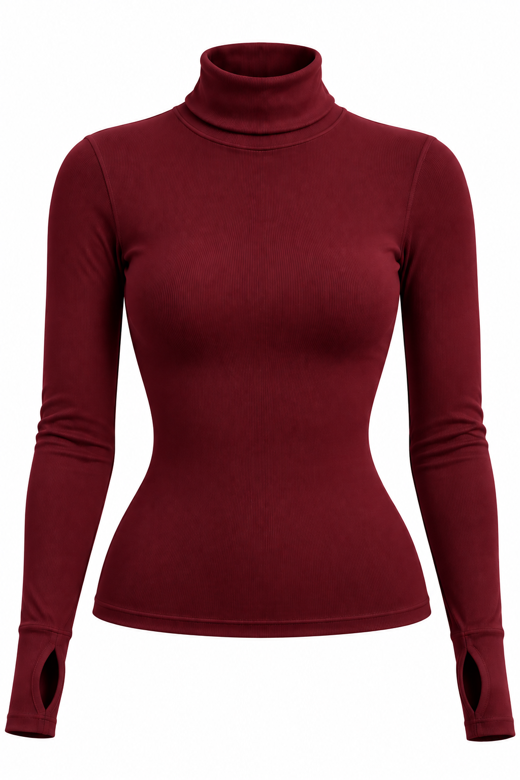 Bordo Balıkçı Yaka Parmak Geçirmeli Kadın Body