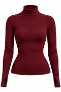 Bordo Balıkçı Yaka Parmak Geçirmeli Kadın Body