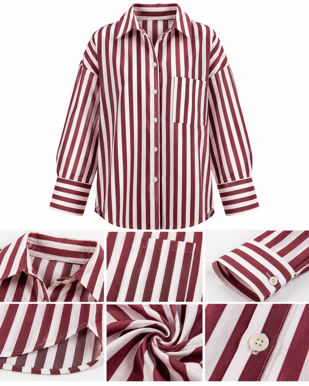 Burgundy Seasonal Women's Shirt with Line Details