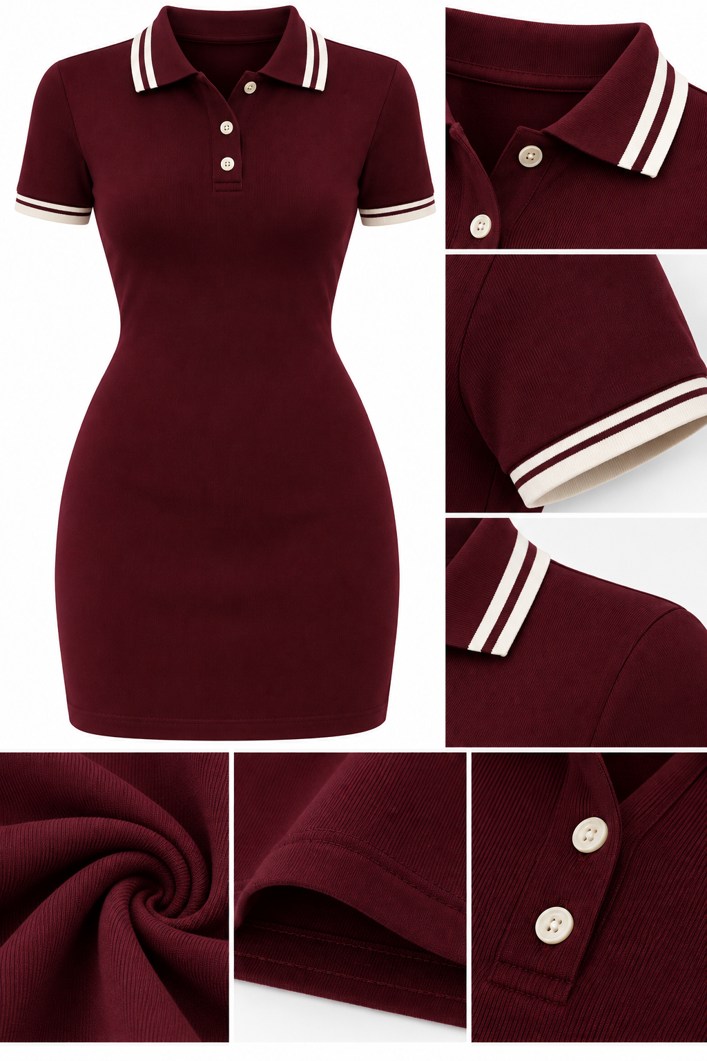 Burgundy Collared Women's Dress