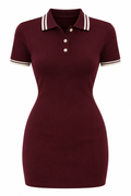 Burgundy Collared Women's Dress