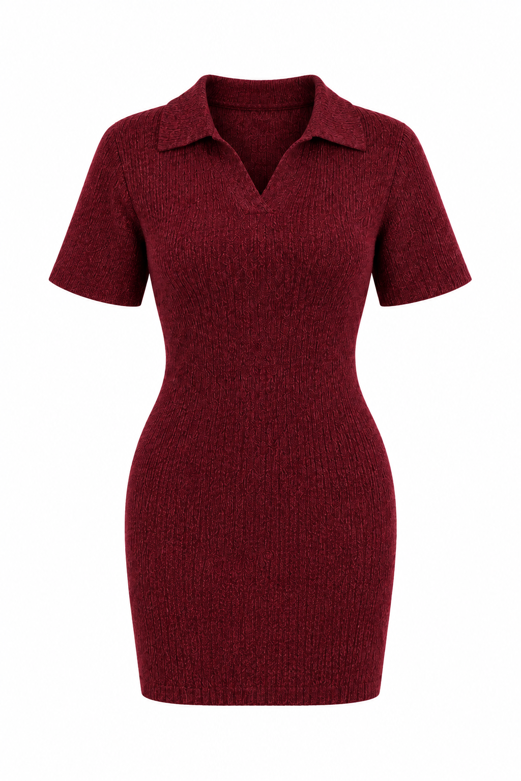 Burgundy Soft Short Sleeve Short Knit Dress