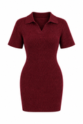 Burgundy Soft Short Sleeve Short Knit Dress