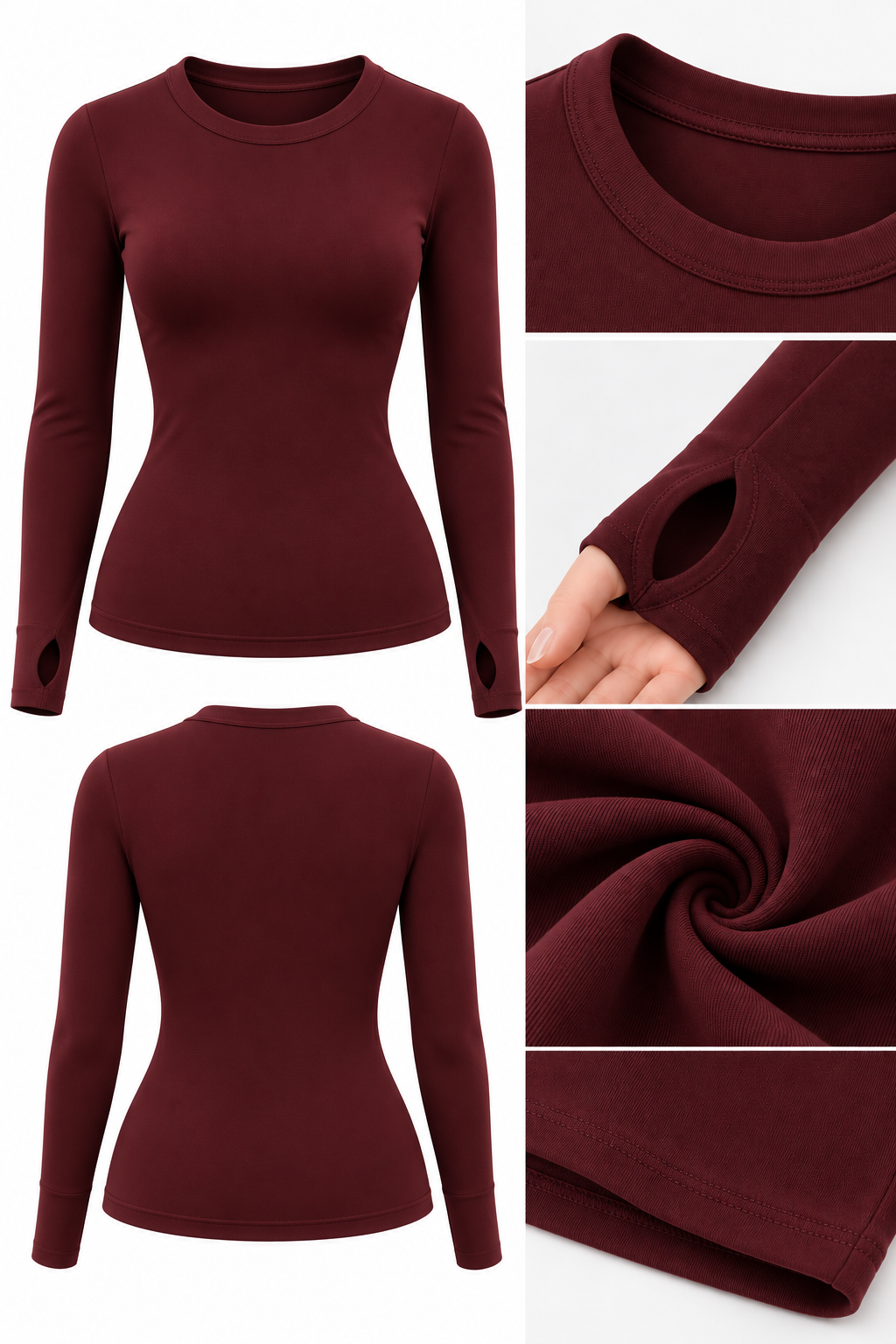 Burgundy Loop-Through Crew Neck Women's Bodysuit