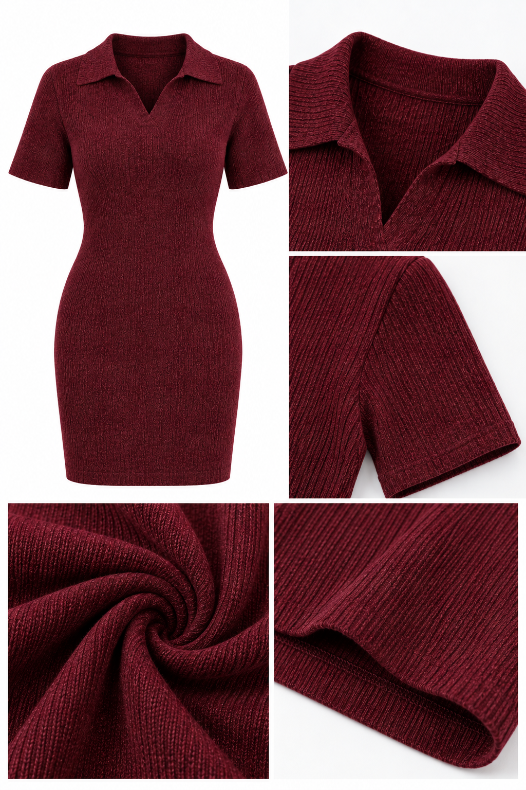 Burgundy Soft Short Sleeve Short Knit Dress