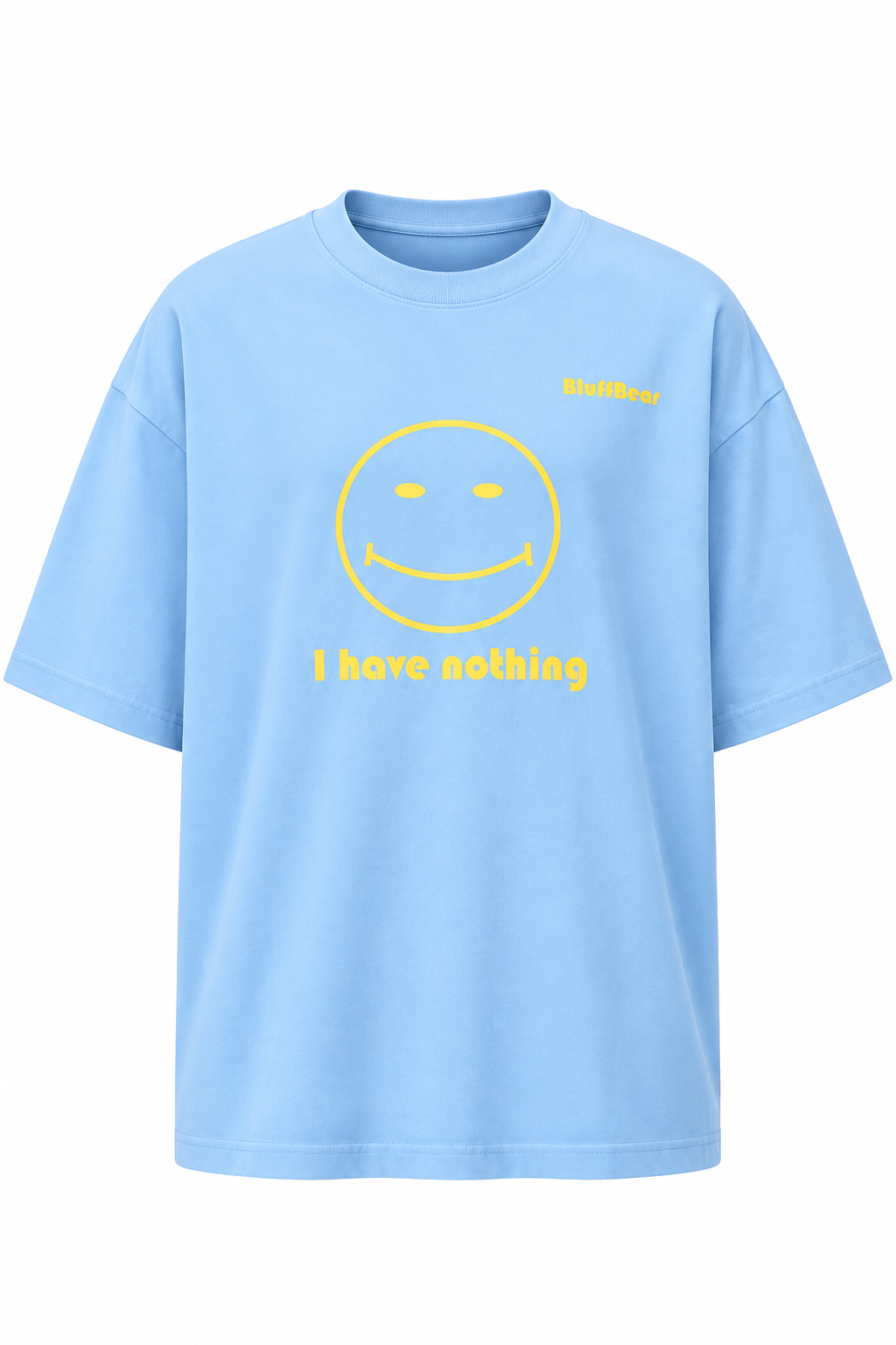 Smiley Baskılı Mavi Oversize Tişört