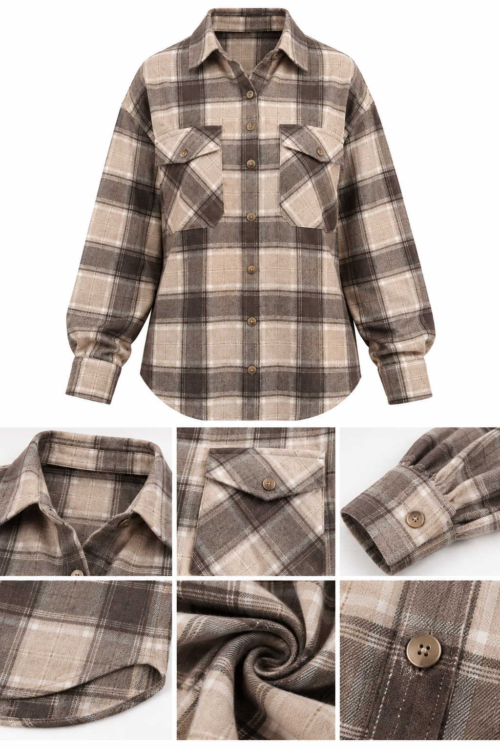 Brown Plaid Detailed Women's Shirt