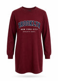 Bordo Brooklyn Baskılı Uzun Tunik