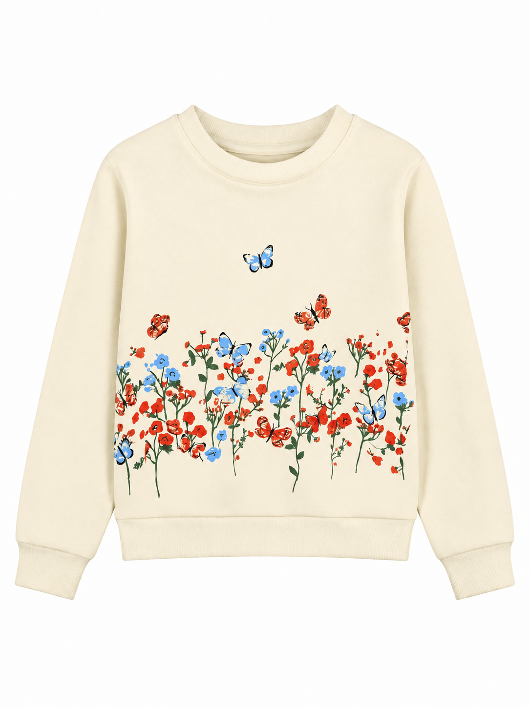 Kız Çocuk Çiçek ve Kelebek Baskılı Sarı Sweatshirt