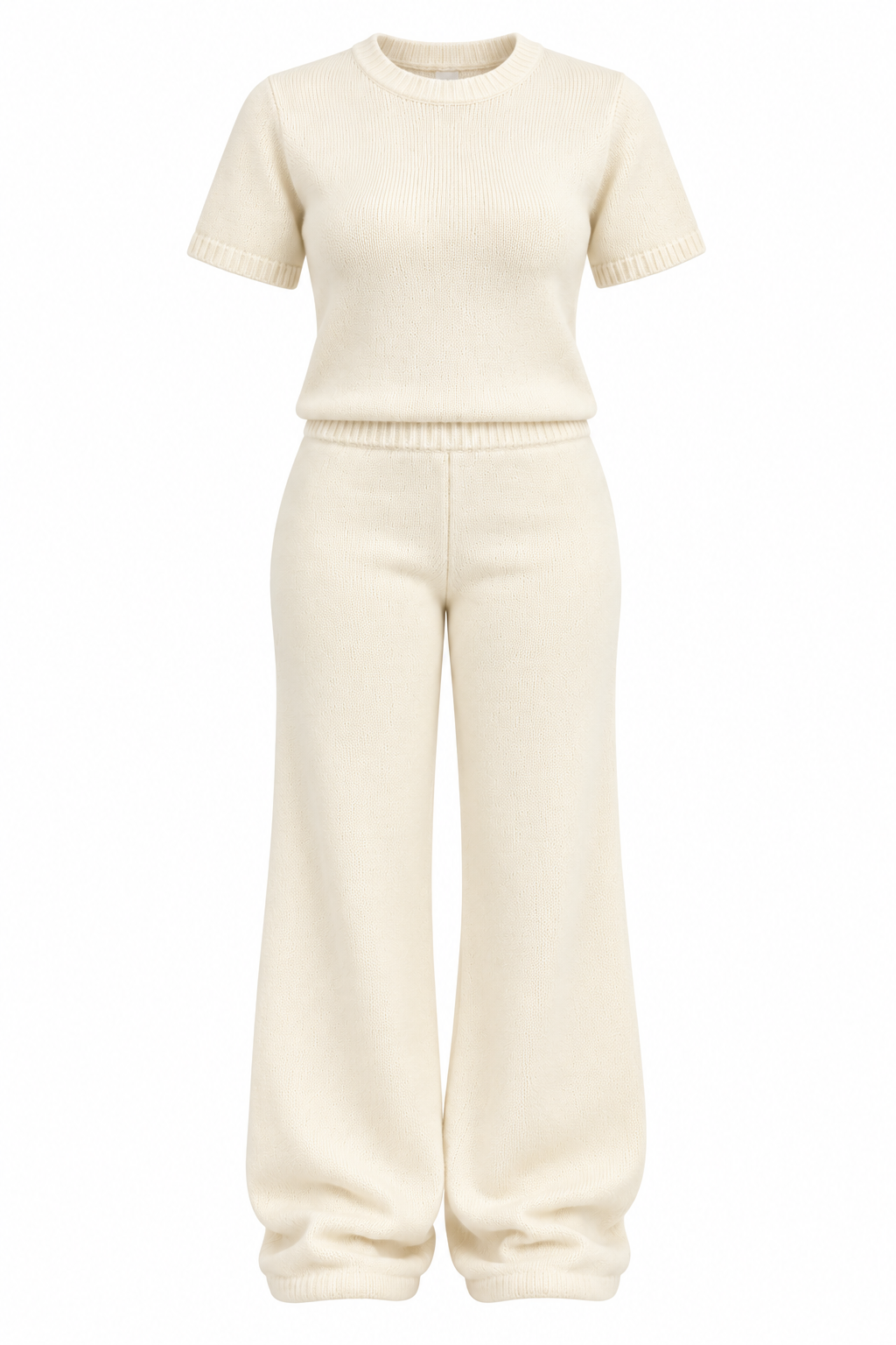 Ecru Short Sleeve Women's Two-Piece Knit Set