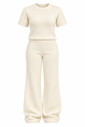 Ecru Short Sleeve Women's Two-Piece Knit Set
