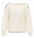 Ekru Omuzları Düğme Detaylı Fitilli Sweatshirt