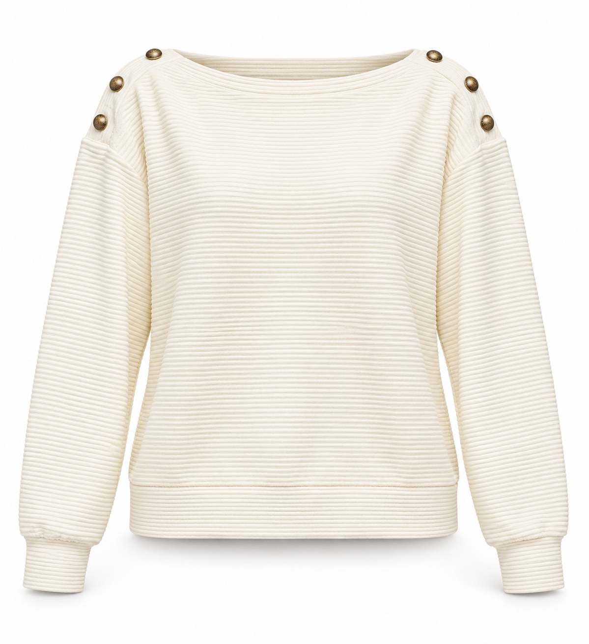 Ekru Omuzları Düğme Detaylı Fitilli Sweatshirt