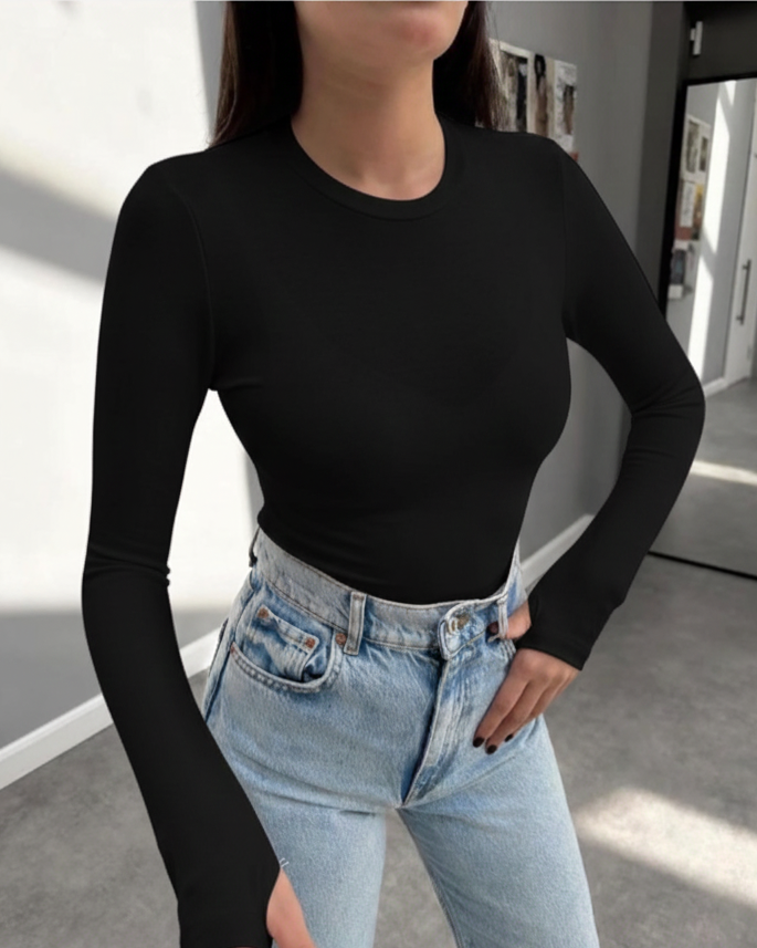 Black Finger-Loop High-Neck Women's Bodysuit