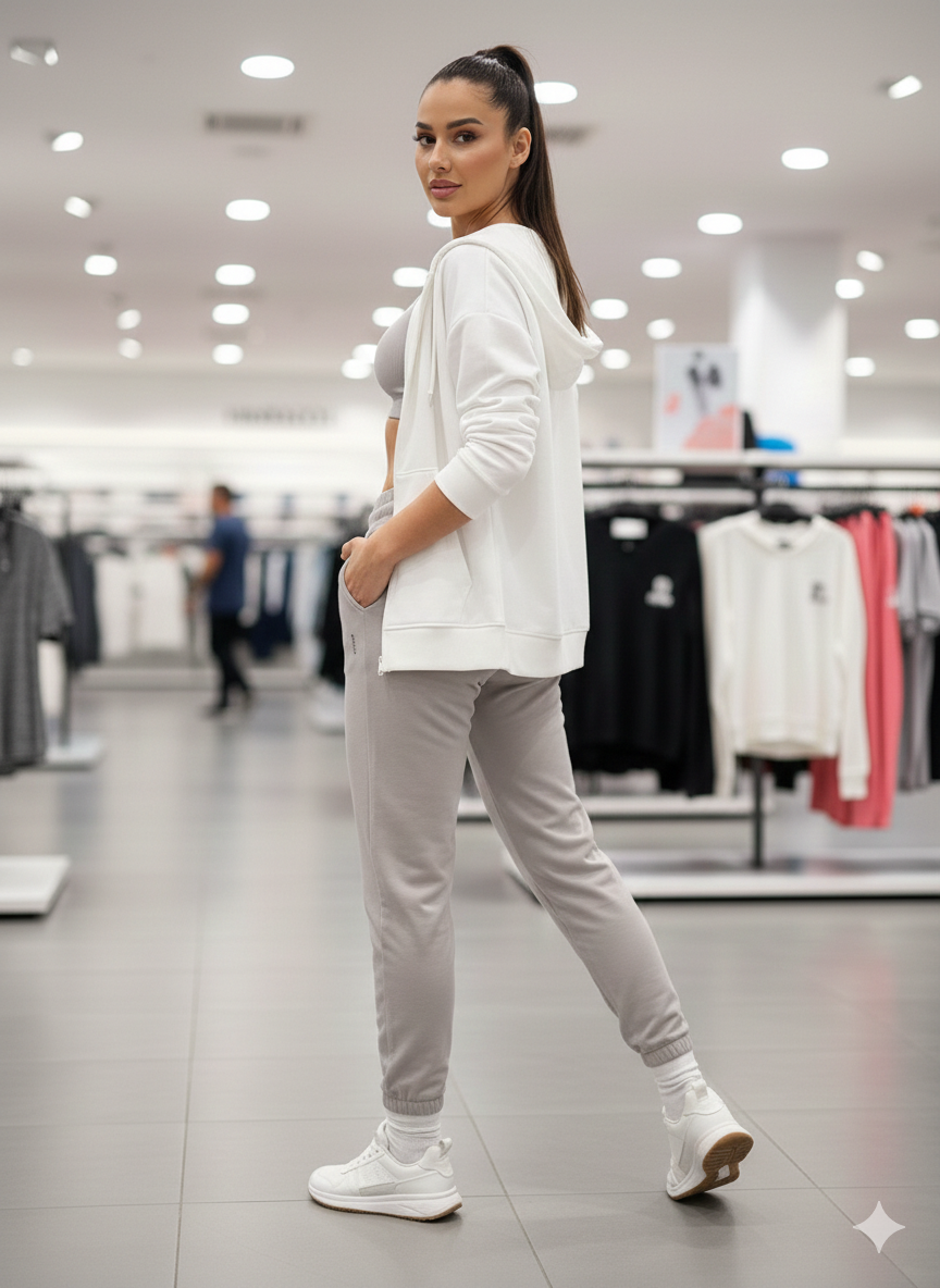 Grey Mélange Modal Fabric Cuffed Sweatpants
