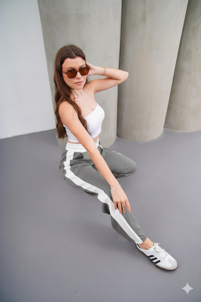 Women's Grey Trim Modal Fabric Sweatpants