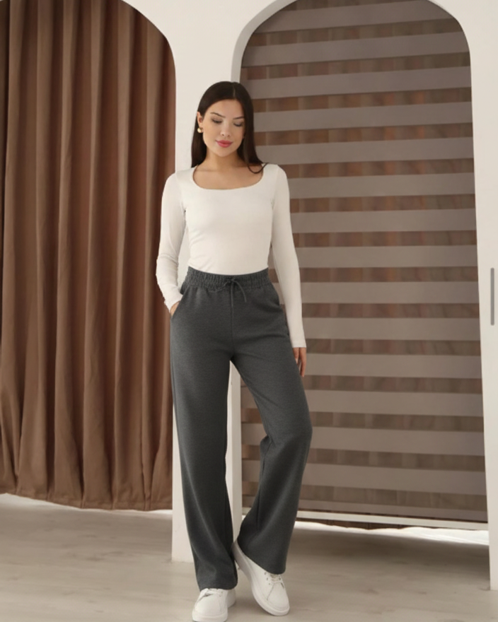Grey Modal Fabric Palazzo Trousers