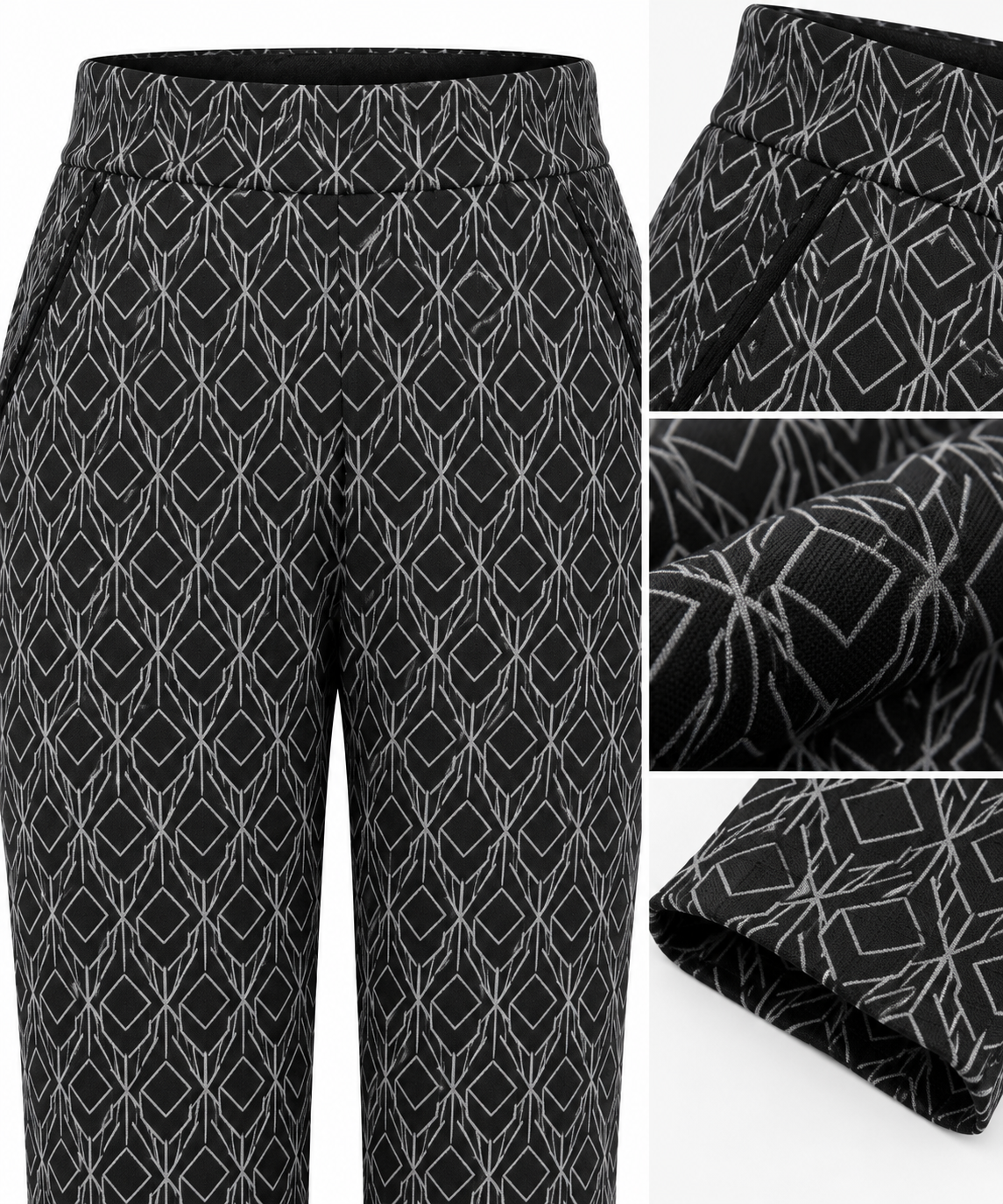 Siyah Geometrik Desenli Kadın Pantolon