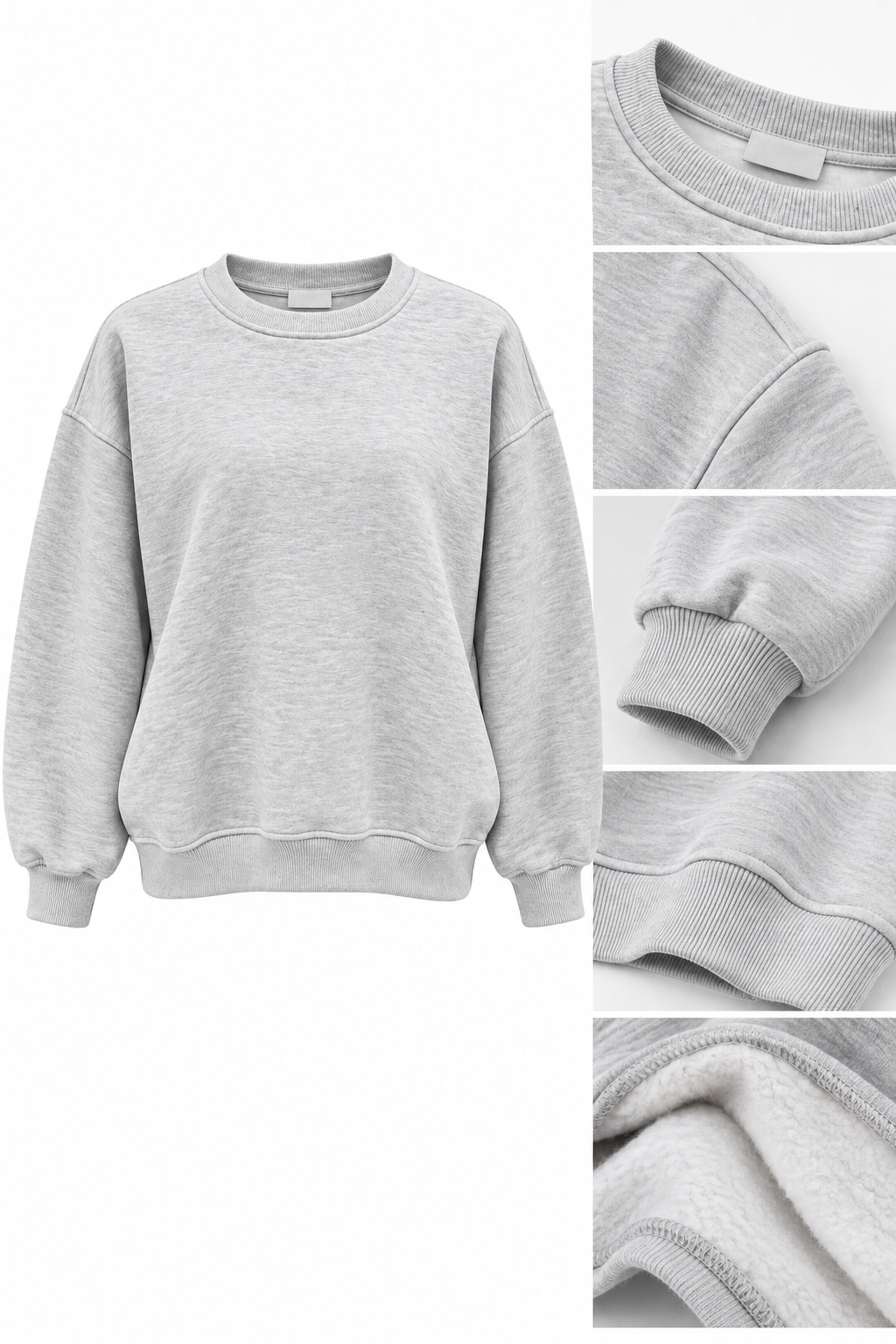 Gri Melanj 3 İplik Şardonlu Bisiklet Yaka Kadın Sweatshirt
