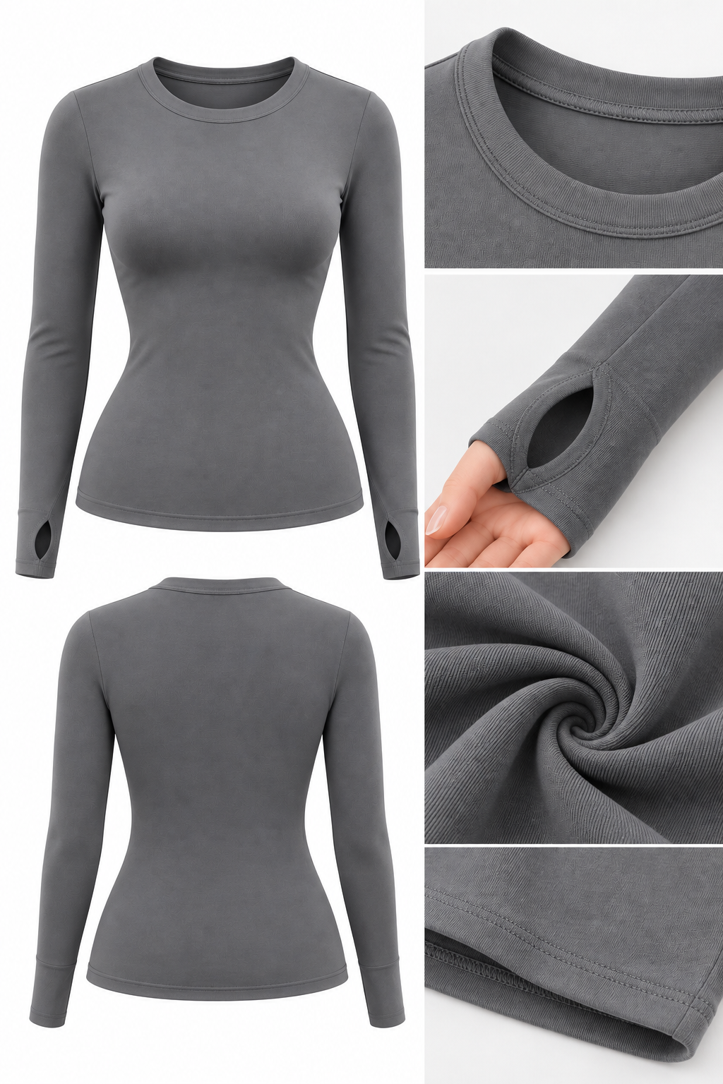 Grey Finger-Loop Crew-Neck Women's Bodysuit