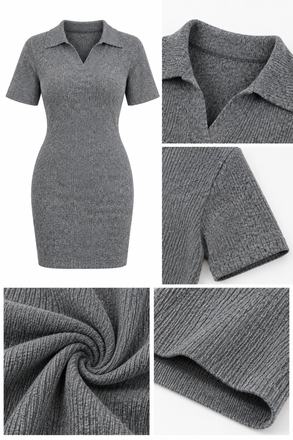 Gray Fluffy Short Sleeve Short Knit Dress