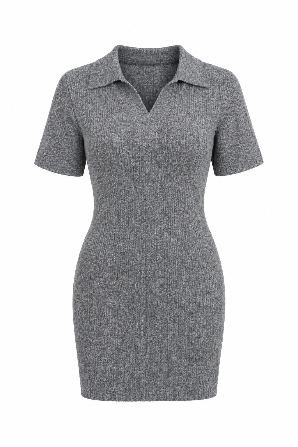 Gray Fluffy Short Sleeve Short Knit Dress
