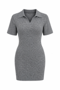 Gray Fluffy Short Sleeve Short Knit Dress