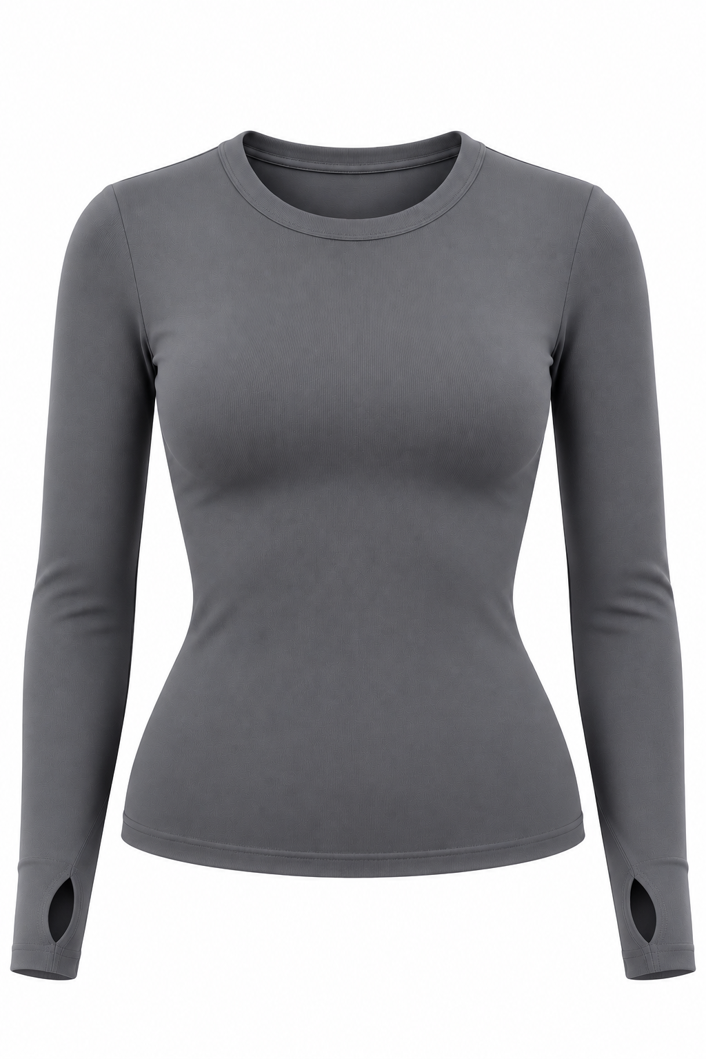 Grey Finger-Loop Crew-Neck Women's Bodysuit