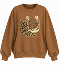 Country Girl Gül ve Nal Baskılı Kahverengi Kadın Sweatshirt