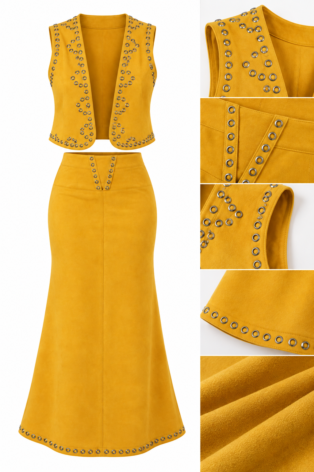 Studded Suede Skirt Set