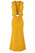 Studded Suede Skirt Set