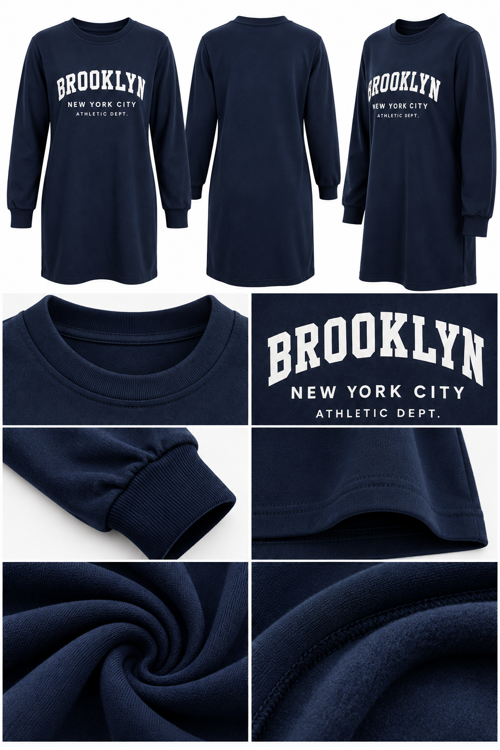 Lacivert Brooklyn Baskılı Uzun Tunik Sweatshirt