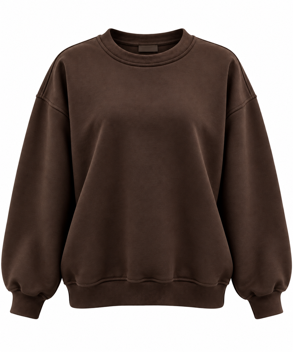 Acı Kahve 3 İplik Şardonlu Bisiklet Yaka Kadın Sweatshirt